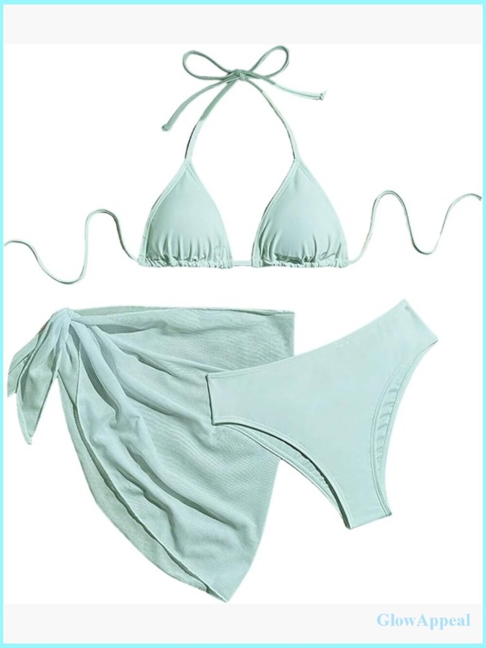 3 Piece Textured Halter Triangle Bikini Set with Cover Up